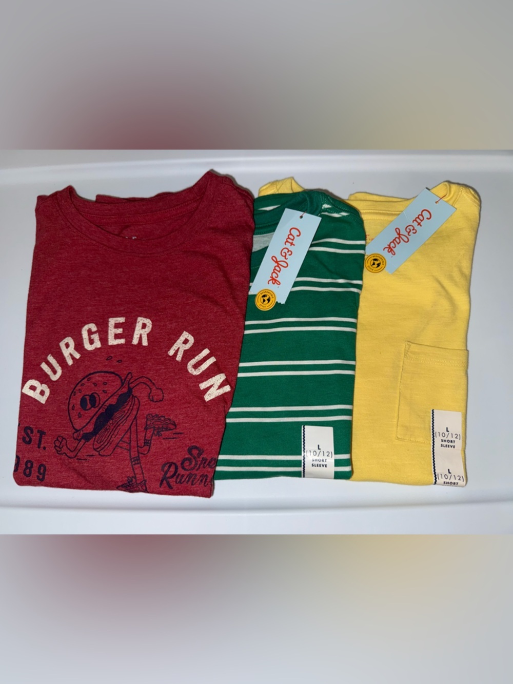 Boys Size L 10/12 Bundle 3 T-Shirts Cat & Jack Graphic Stripe Yellow Green Red - Picture 1 of 3